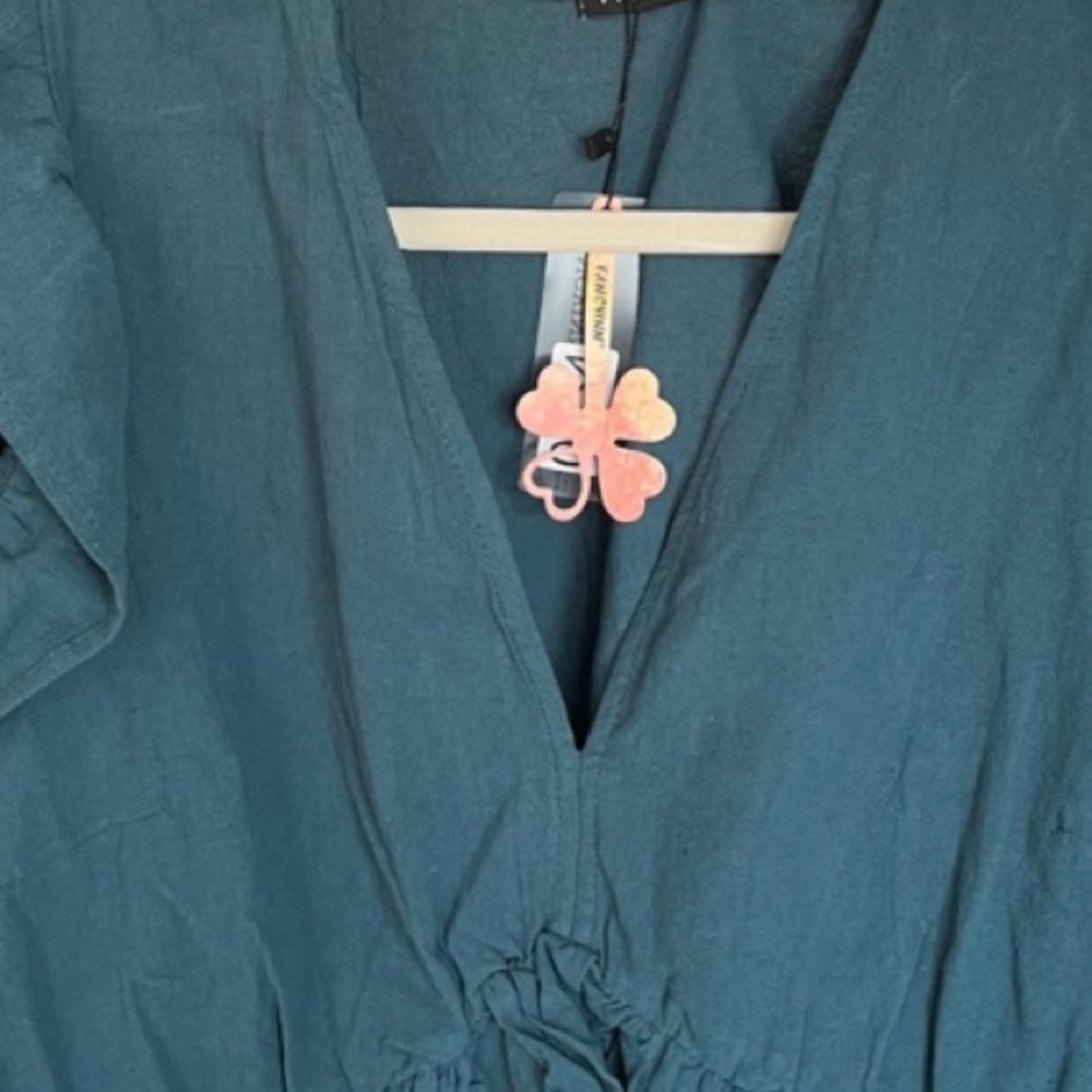 Fancyinn Blouse with Ruffled Cap Sleeves and Tie Front - Teal Blue/ GreenNWT - Picture 3 of 5